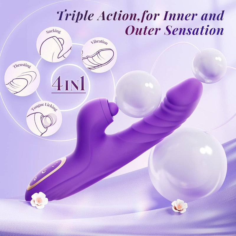Vibrador 4 En 1 Cabeza Empuja Lame Y Chupa Clitoris Violeta
