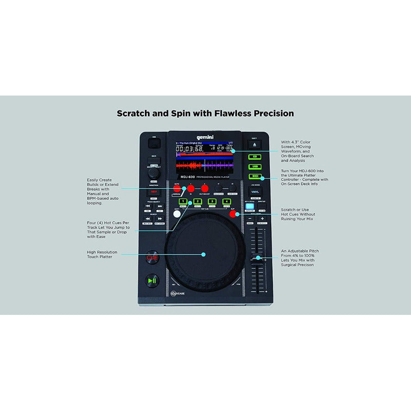 Gemini Sound Mdj-600 Controlador Dj Pro Multimedia Usb Cd Negro