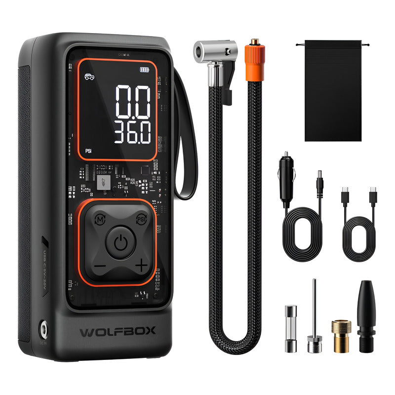 Wolfbox Inflador De Neumáticos 12000mah Y 150psi Compresor Negro