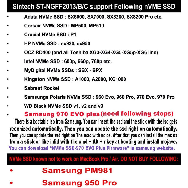 Sintech St-ngff2013 Adaptador M.2 Ssd Para Macbook Air Pro