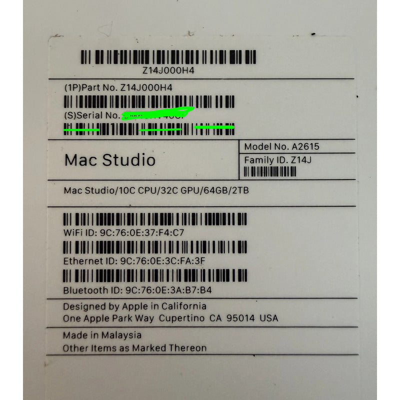 Apple Mac Studio M1 Max 10c Cpu 32c Gpu 64gb 2tb Ssd 10/10