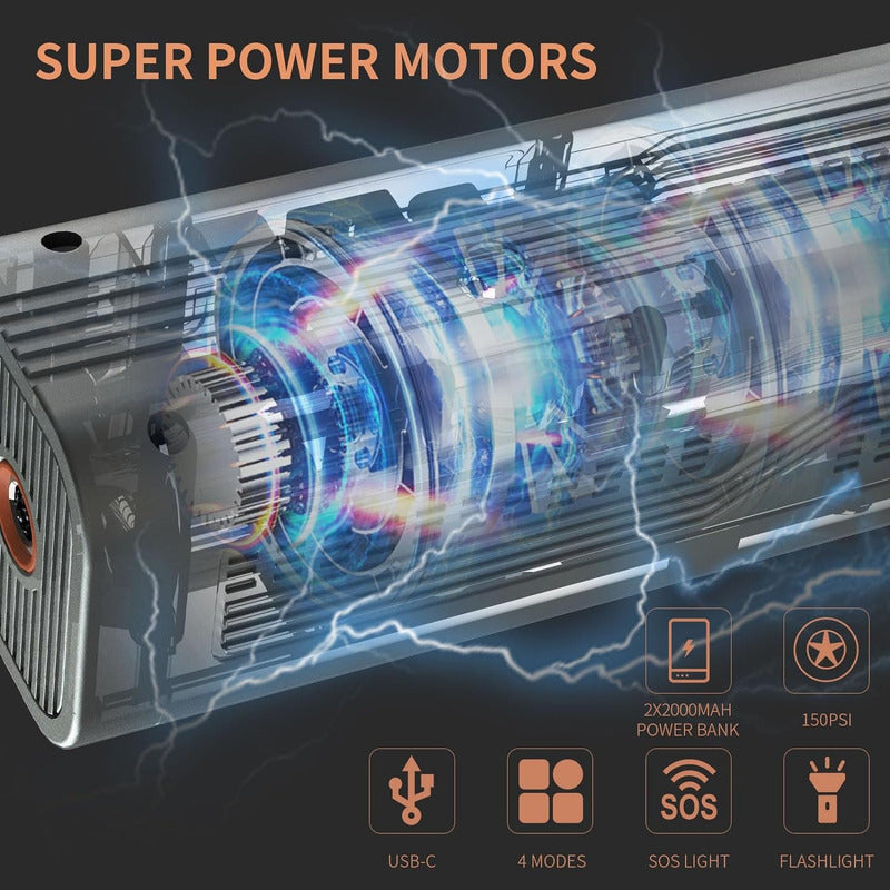 Ogxcuu Ampo22  Bomba De Aire Portátil 150 Psi  Gris Oscuro 12v Bifásica