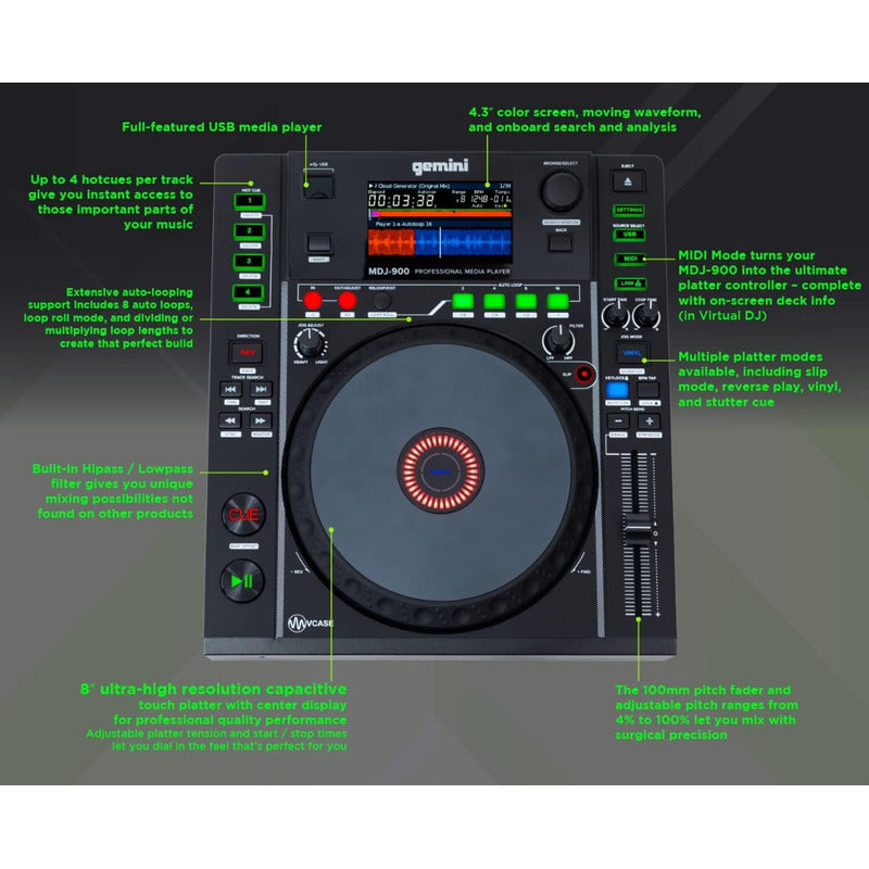 Gemini Sound Mdj-900 Controlador Dj Pro Multimedia Usb Negro