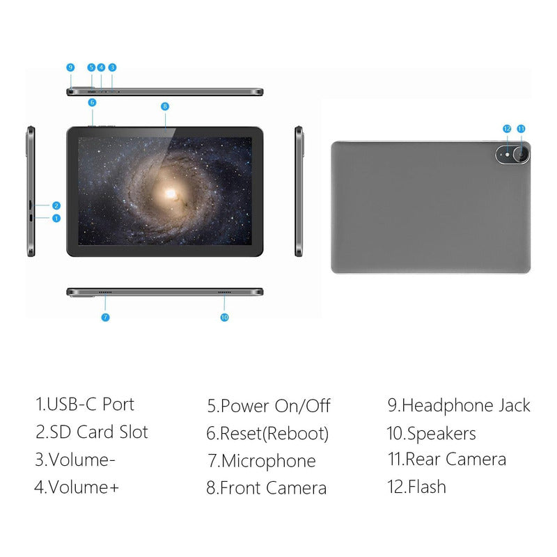 Ecopad Tablet 10.1  12gb Ram  64gb Rom 1tb Sd Thth-k12c Negro