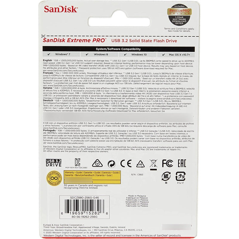 Sandisk Extreme Pro 256gb Memoria De Estado Solido Negro