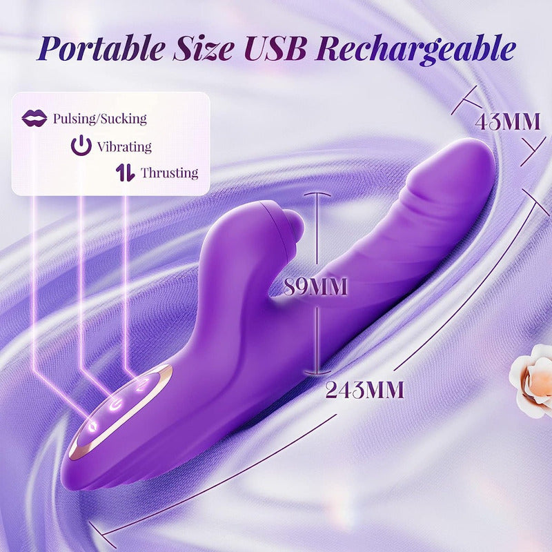 Vibrador 4 En 1 Cabeza Empuja Lame Y Chupa Clitoris Violeta