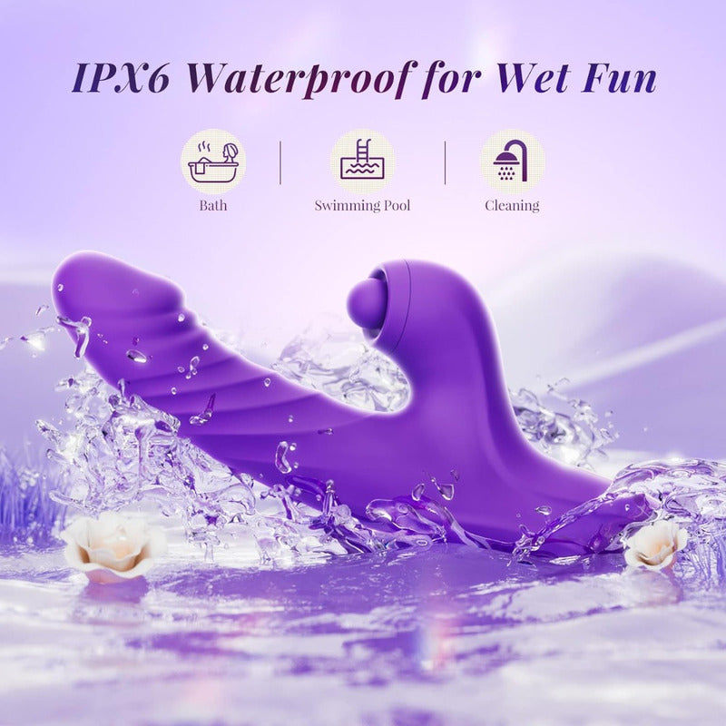 Vibrador 4 En 1 Cabeza Empuja Lame Y Chupa Clitoris Violeta