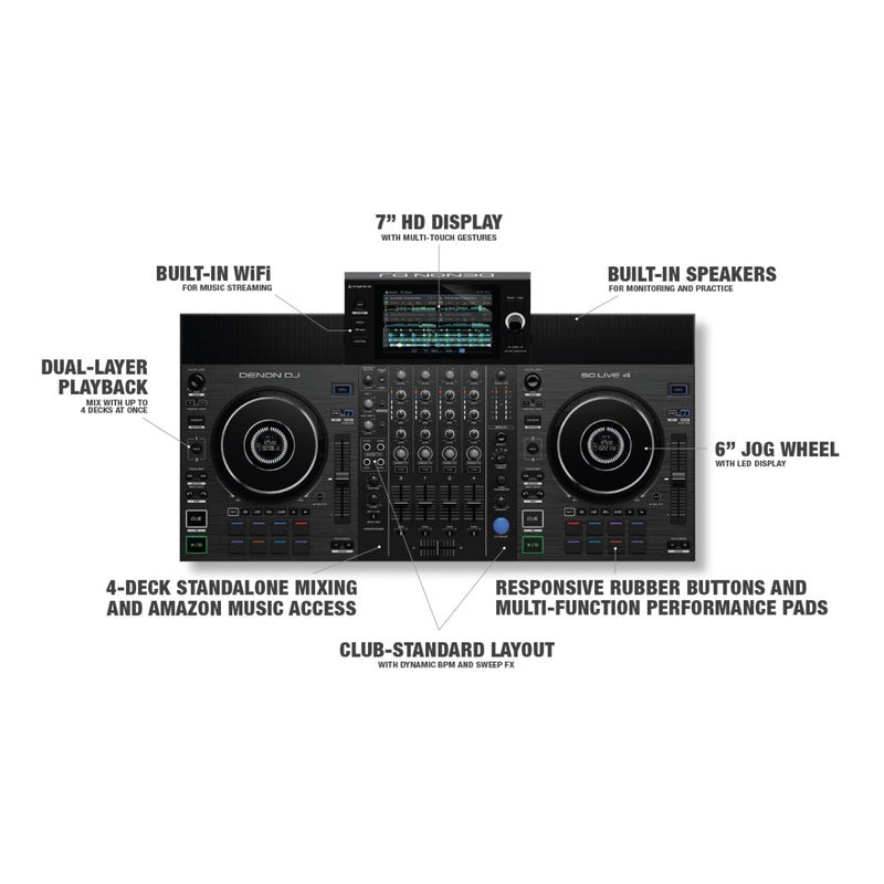 Denon Dj Sc Live 4 Controlador Dj Todo En 1 Sin Laptop Negro