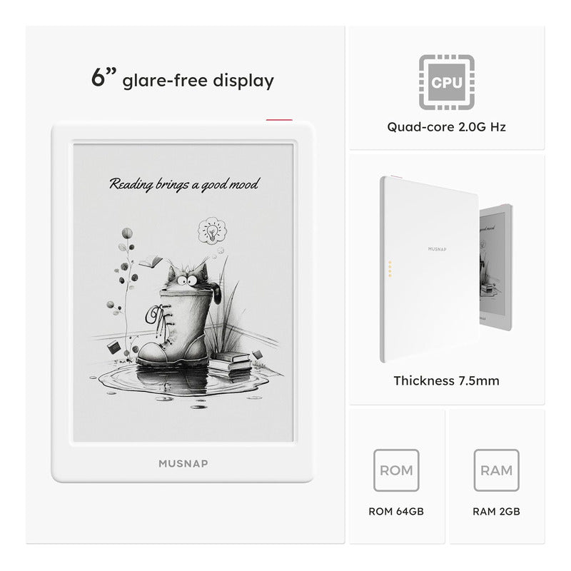 Musnap Neo 6   Lector De Libros Digitales B/n2 Gb Ram 64 Gb Blanco