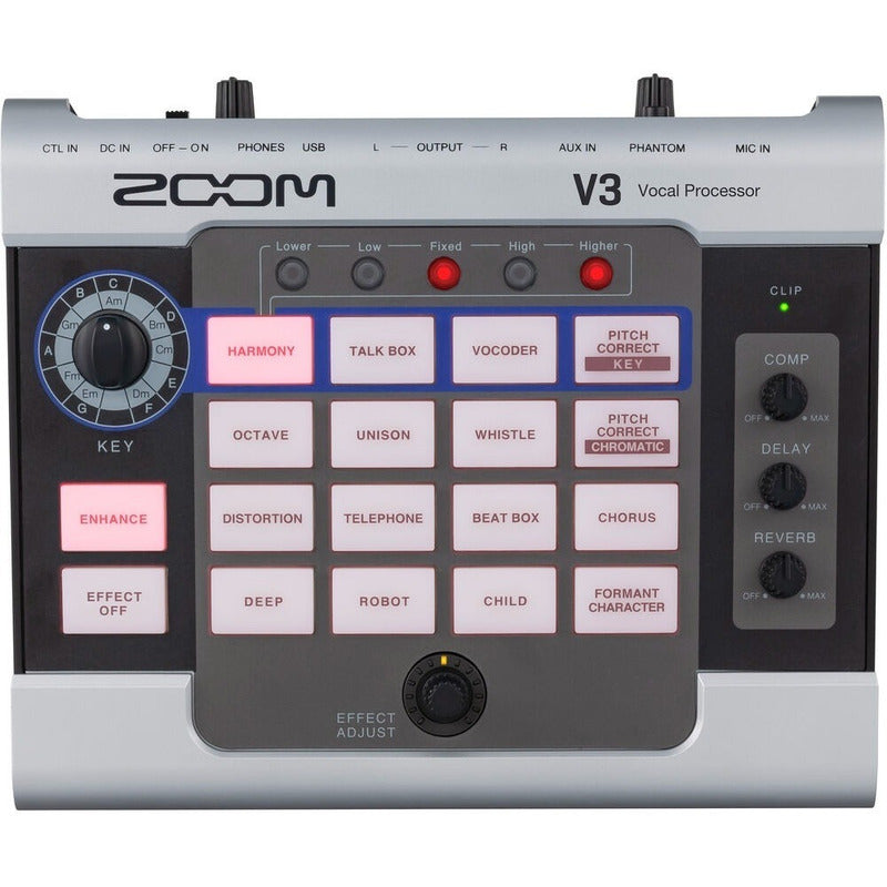 Zoom V3 Pedal Procesador Multi Efecto Vocal Gris