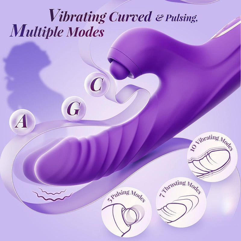 Vibrador 4 En 1 Cabeza Empuja Lame Y Chupa Clitoris Violeta